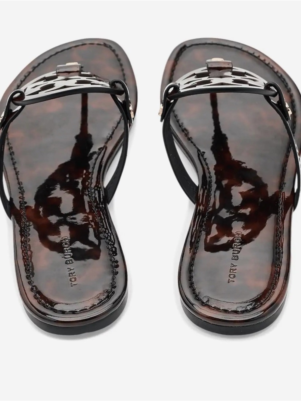 Tory Burch Black Patent Miller Logo Thong Sandal NWT size 10 - Picture 5 of 8